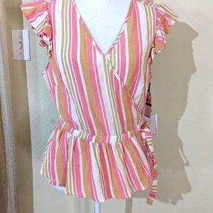 NWT 1. State Striped Wrap Blouse sz Large